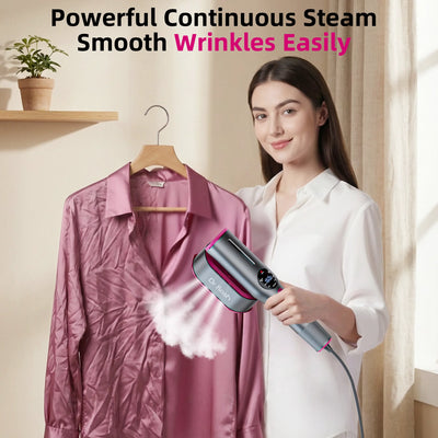 1200W Handheld Garment Steamer, Portable Clothes Steamer with LED Display, 7 Settings, 90 Degree Swivel Handle for Home and Travel