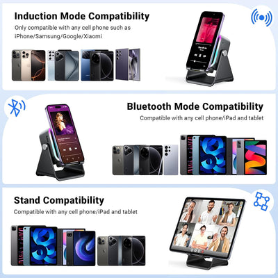 Induction Speaker with Phone Stand 5 in 1 Wireless Bluetooth Audio Black