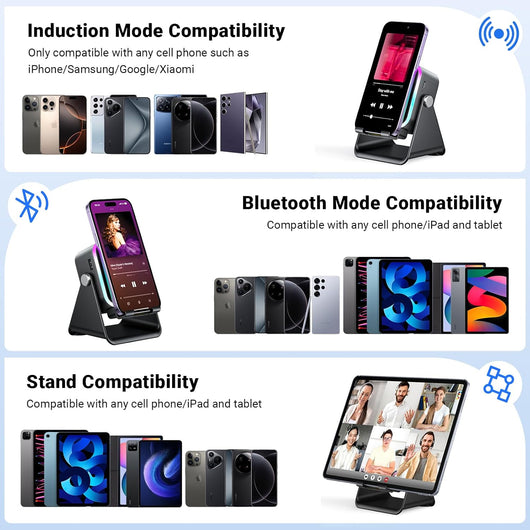 Induction Speaker with Phone Stand 5 in 1 Wireless Bluetooth Audio Black
