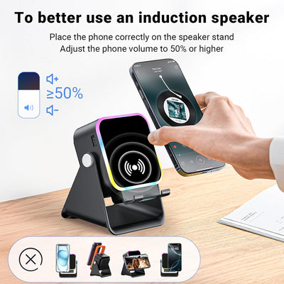Induction Speaker with Phone Stand 5 in 1 Wireless Bluetooth Audio Black