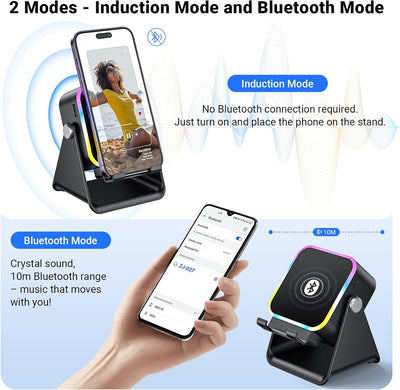 Induction Speaker with Phone Stand 5 in 1 Wireless Bluetooth Audio Black